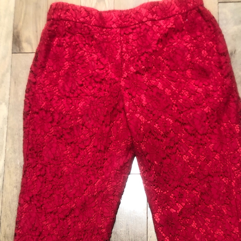 J Crew size 6 petite true red lined lace pants with scalloped edges